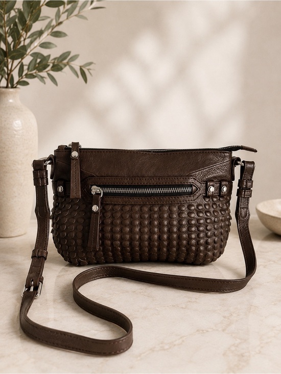 orYANY Handbags - Oryany Brown Woven Leather Crossbody Shoulder Bag Silver Hardware